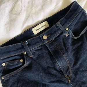 {Reformation} Dark Mid Rise Straight Leg Jean